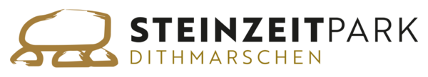 Steinmotiv im schlichten Design, daneben Schriftzug Steinpark in großer, schwarzer Schrift. Schriftzug Dithmarschen darunter in gold. 