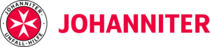 Das Logo von Johanniter hat auf der linken Seite ein rot weißes Malteser Kreuz und auf der rechten Seite den Namen in roter Schrift ausgeschrieben. 