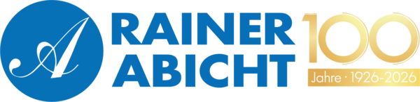 Blaues Logo Rainer Abicht Elbreederei mit rechts einer Zahl 100 zum Jubiläum.