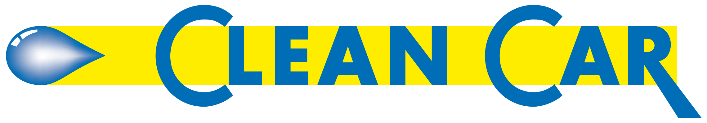 Das Logo von Clean Car hat auf gelbem Hintergrund den blauen Schriftzug Clean Car und auf der linken Seite die Abbildung des Wassertropfens. 