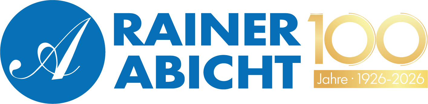 Blaues Logo Rainer Abicht Elbreederei mit rechts einer Zahl 100 zum Jubiläum.